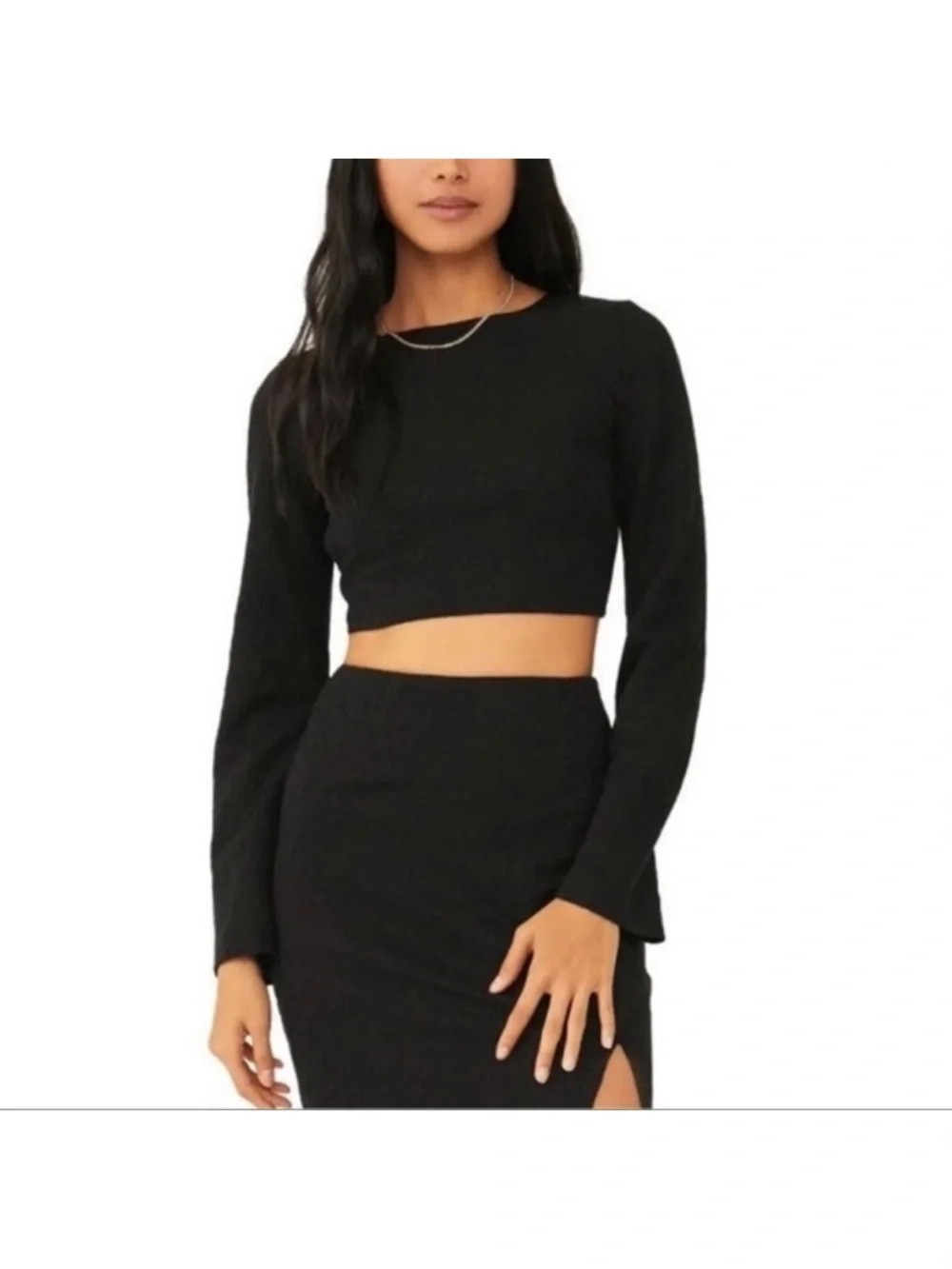 Free People Kendra Lace Black Long Sleeve Crop Top size small